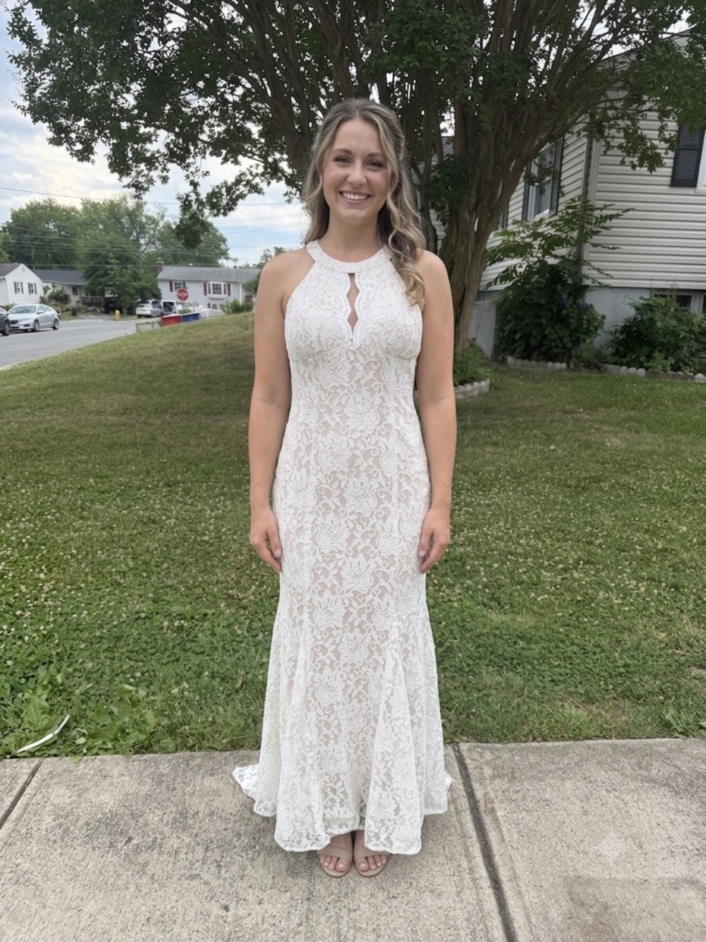 Night Way Collections Ivory Lace Halter Gown